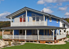 Cape-Cod-blaue-Fassade-Bevelprofil-Sonderfarbton